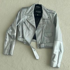 Veda vegan leather metallic iridescent jacket